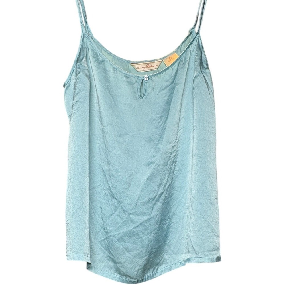 Tommy Bahama Womens Medium Blue 100% Silk Keyhole Cami Spaghetti Strap Tank Top